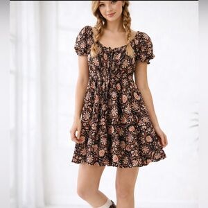 Ultra Flirt Women’s Large‎ Multicolor Floral Summer Mini Dress Cinched Waist